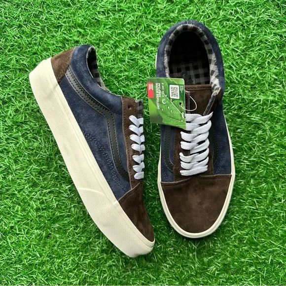 Vans Old Skool Pig Suede Plaid Brown Navy - Picture 9 of 11